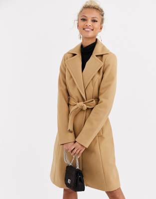 Lipsy Camelfarbener Mantel Aus Wollgemisch Mit Gurtel Asos