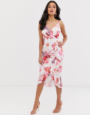 lipsy wrap front high neck midi dress in floral print