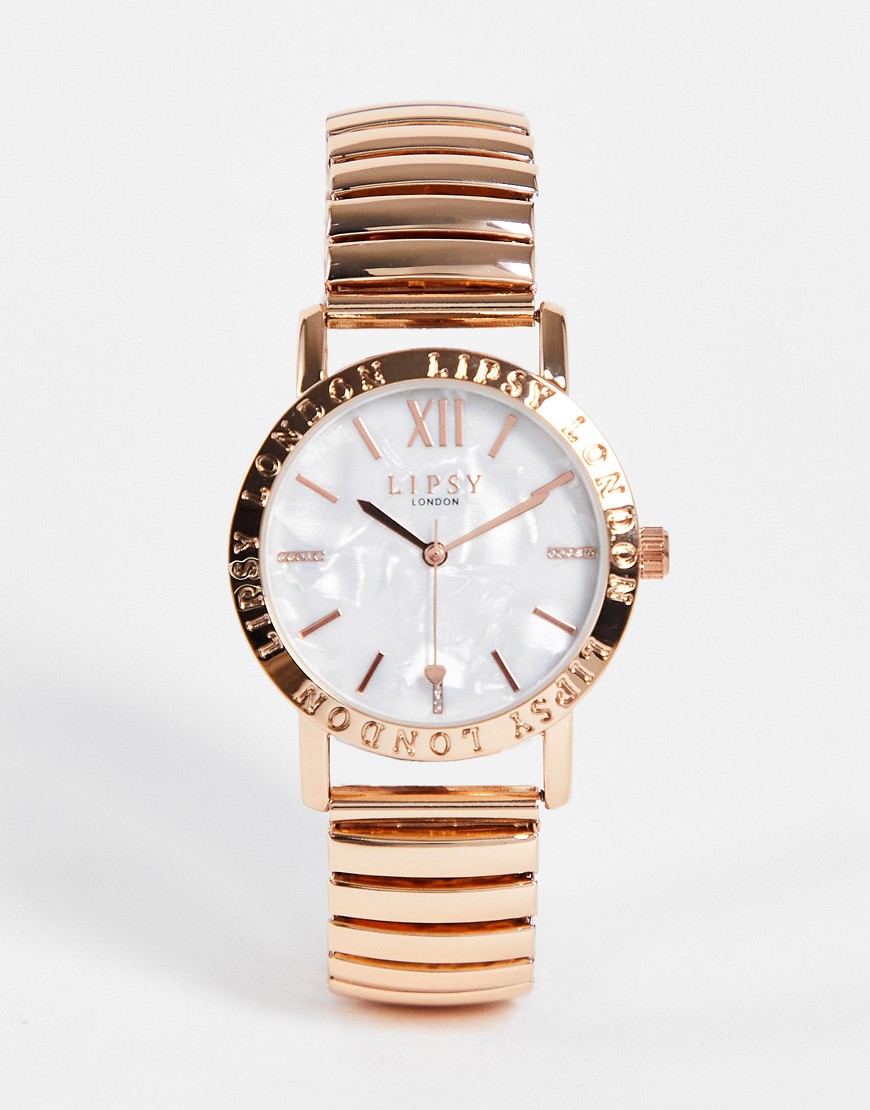 Lipsy chain strap watch in rose gold with pearl face