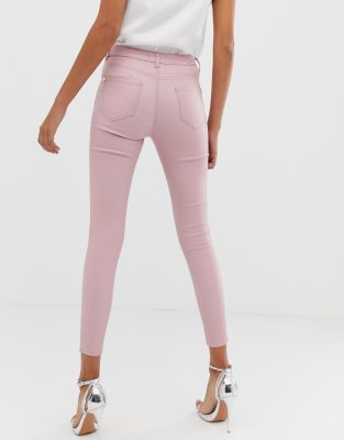 Lipsy coated skinny jeans in pink | ASOS