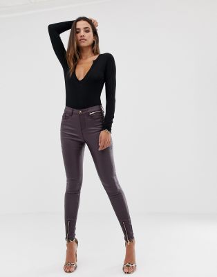 Lipsy Coated Skinny Jeans With Ankle Splits red ModeSens