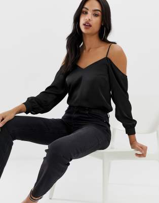 lipsy black cold shoulder top