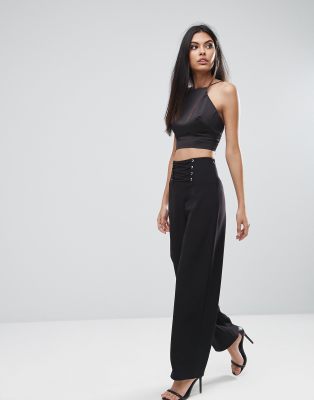 Lipsy Corset Detail Wide Leg Pant-Black