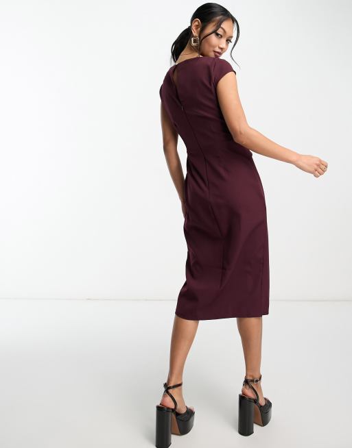 Lipsy corsetted cut out midi dress in burgundy