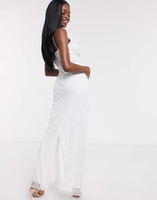 Lipsy cowl front embellished cami strap maxi dress in white