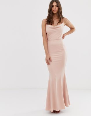 pink cowl neck maxi dress