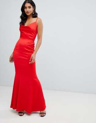 red cowl satin dress