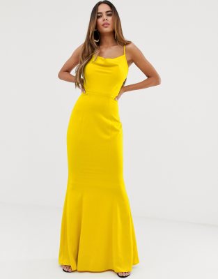 Lipsy Cowl Neck Maxi Dress In Yellow