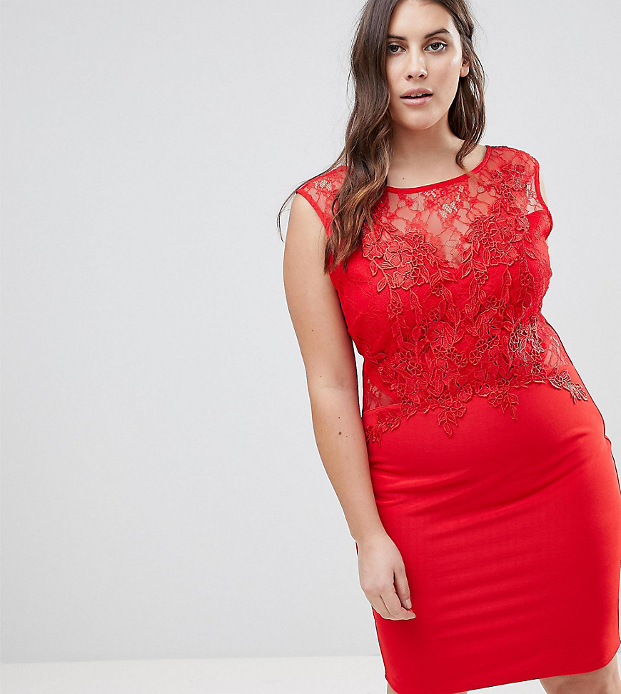 Lipsy Curve - Bodycon-jurk met kanten appliqué-Rood
