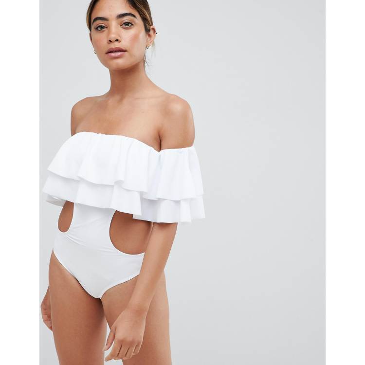 Lipsy Cut Out Swimsuit With Ruffles ASOS