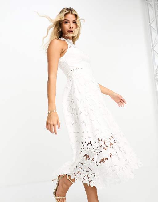 White lace clearance high neck dress