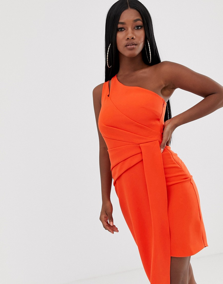 Lipsy - Elegante midi-jurk met blote schouder in oranje