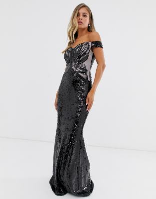 bardot sequin maxi dress