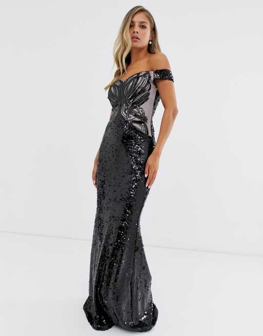 Lipsy embellished sequin bardot maxi dress | ASOS