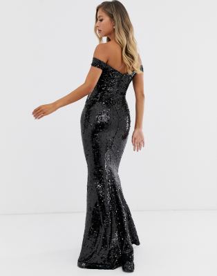 Lipsy embellished sequin bardot maxi dress