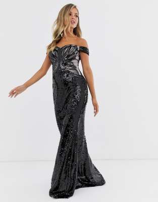 lipsy bridal petite diamanté bardot maxi dress