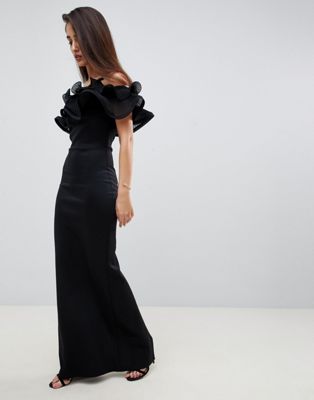 bardot black ruffle dress