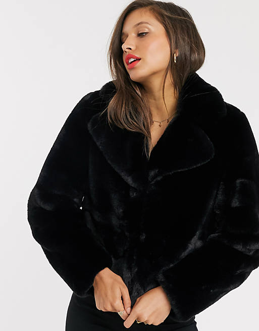 Lipsy faux fur coat in black | ASOS