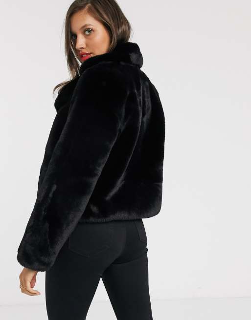 Lipsy faux fur coat in black