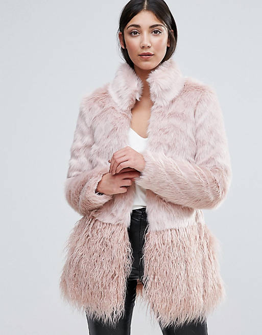 Lipsy Faux Fur Panelled Coat | ASOS
