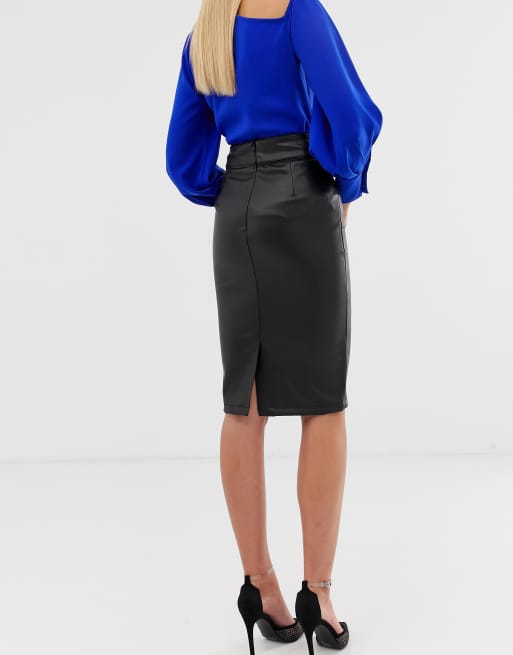 Lipsy faux leather pencil skirt in black