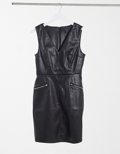 Lipsy faux leather zip detail dress in black