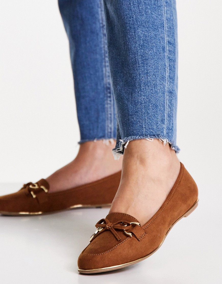 Lipsy faux suede flat chain detail loafer in tan-Brown