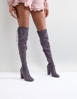 grey suede over the knee boots