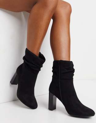 Lipsy Faux Suede Slouch Heeled Boot In Black Modesens 4538