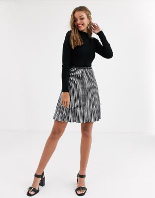 lipsy 2 in 1 dress with checked skirt in mono