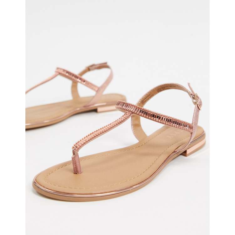 Lipsy flat rhinestone thong sandal in rose gold ASOS