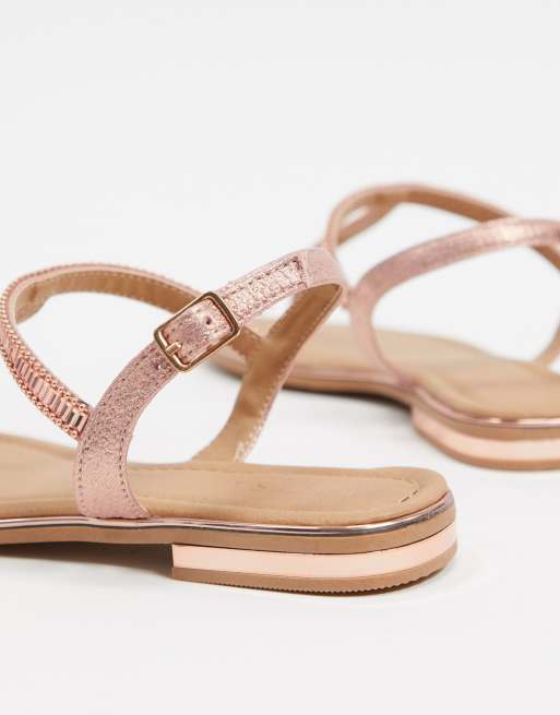 Lipsy flat rhinestone thong sandal in rose gold ASOS