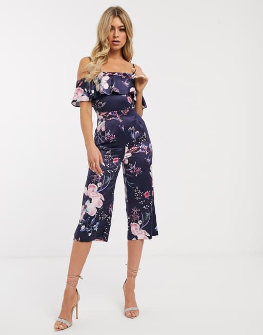 Floral cold shoulder jumpsuit online