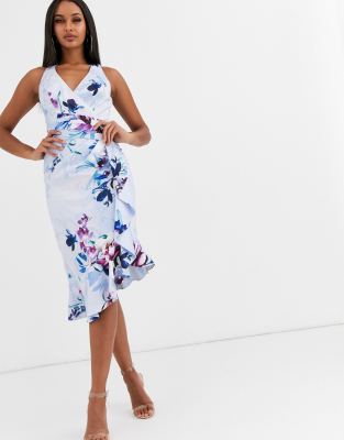 lipsy floral button through midi dress