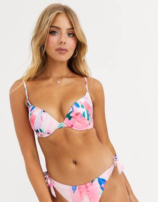 pink floral bikini top