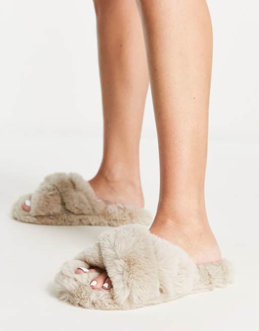 Lipsy fluffy slippers in beige