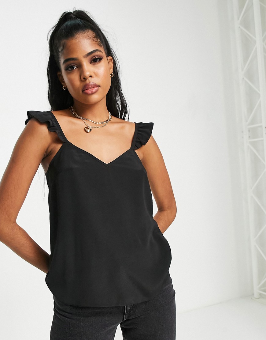 Lipsy frill sleeve cami top in black