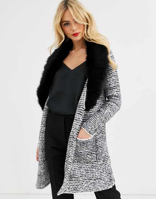 FAUX FUR TEXTURED CARDIGAN - Black