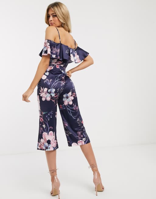Lipsy – Geblümter Jumpsuit mit Schulterausschnitten und Hosenrock, 2 von 4