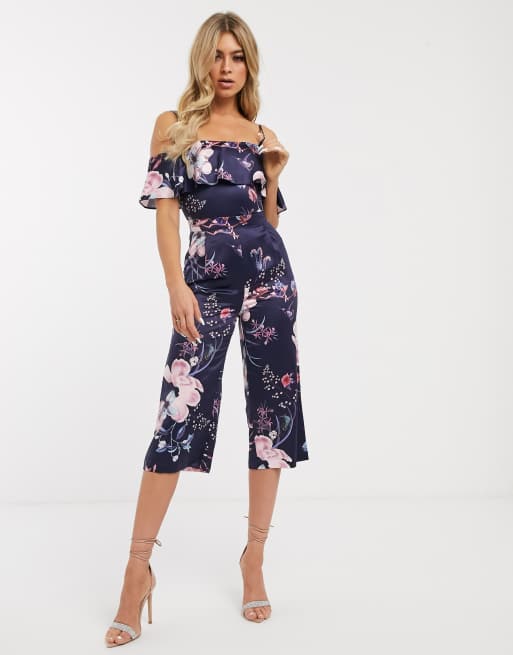 Lipsy – Geblümter Jumpsuit mit Schulterausschnitten und Hosenrock, 4 von 4
