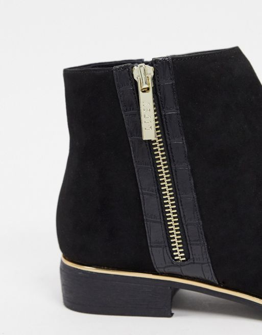 Buy Lipsy Black Zip Flat Ankle Boot - Leather Look from the Next UK online  shop