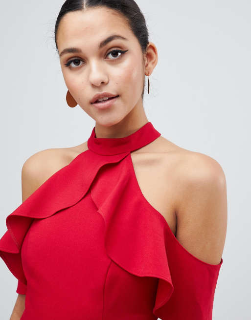 Lipsy ruffle store halterneck jumpsuit