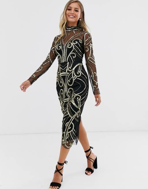 Asos black and hot sale gold sequin dress