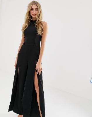 black jumpsuit split leg