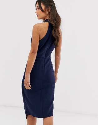 lipsy navy halter neck dress