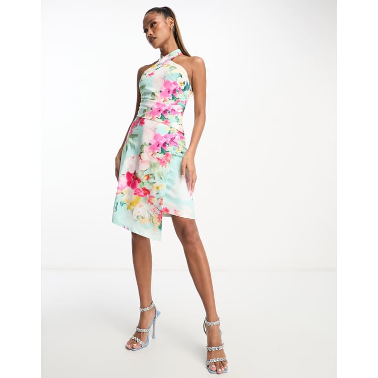 Lipsy halter mila shop floral printed midi dress