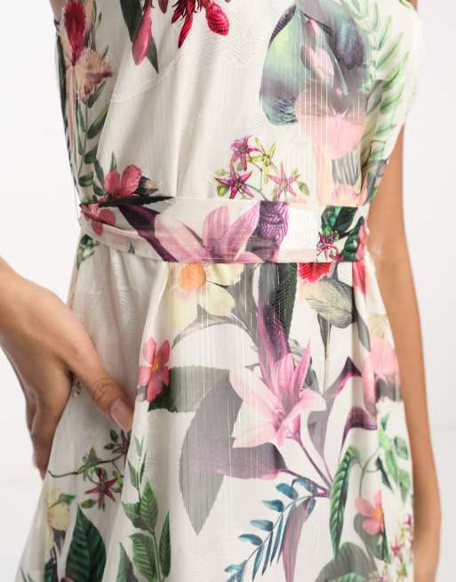 Lipsy halterneck midi dress with wrap skirt in floral print