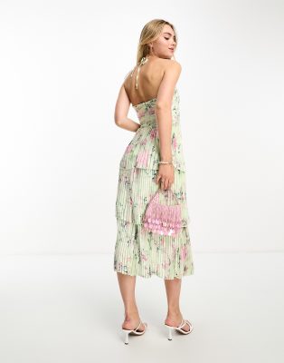 Tiered floral lace printed chiffon outlet dress