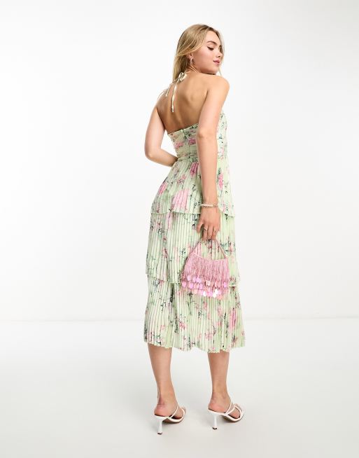 Self portrait floral printed hotsell plisse dress