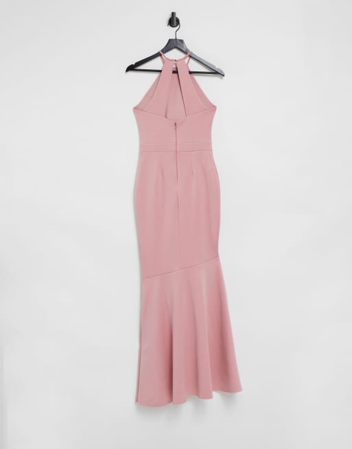 lipsy pink ruffle dress Blush Pink Bridesmaid Lipsy Embellished Halter Neck Maxi Dress Lecce  Halterneck Ruffle Trim Maxi Dress Blush